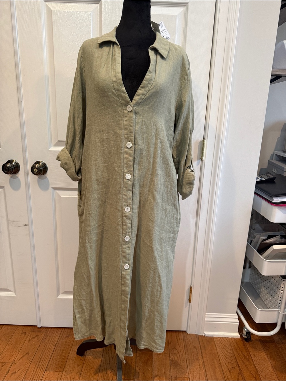 Zara Olive Green Long Button-Down Maxi Dress - Picture 1 of 4